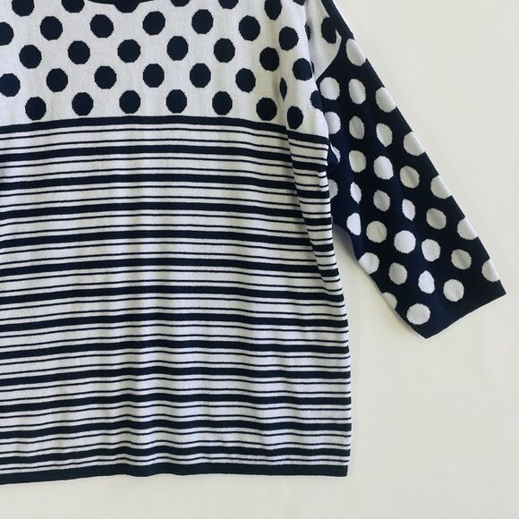 Chico's Navy Blue White Polka Dot Stripe 3/4 Sleeve Sweater Womens 1 Medium 8 - Picture 3 of 7